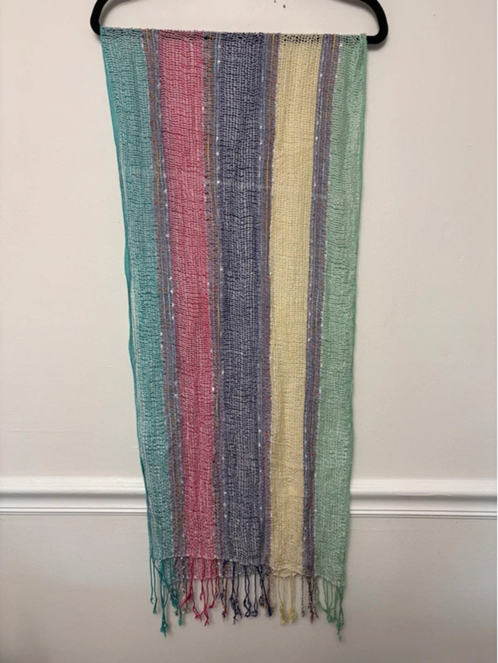 Collection Eighteen Multicolor Striped Open Weave Fringe Scarf Boho